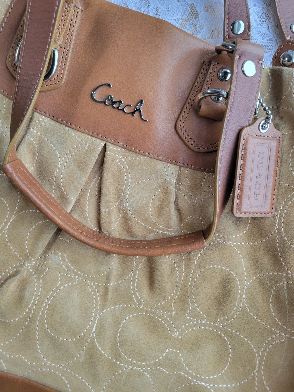 Coach Ashley Tan Suede & Leather Two Way Satchel - Picture 2 of 8